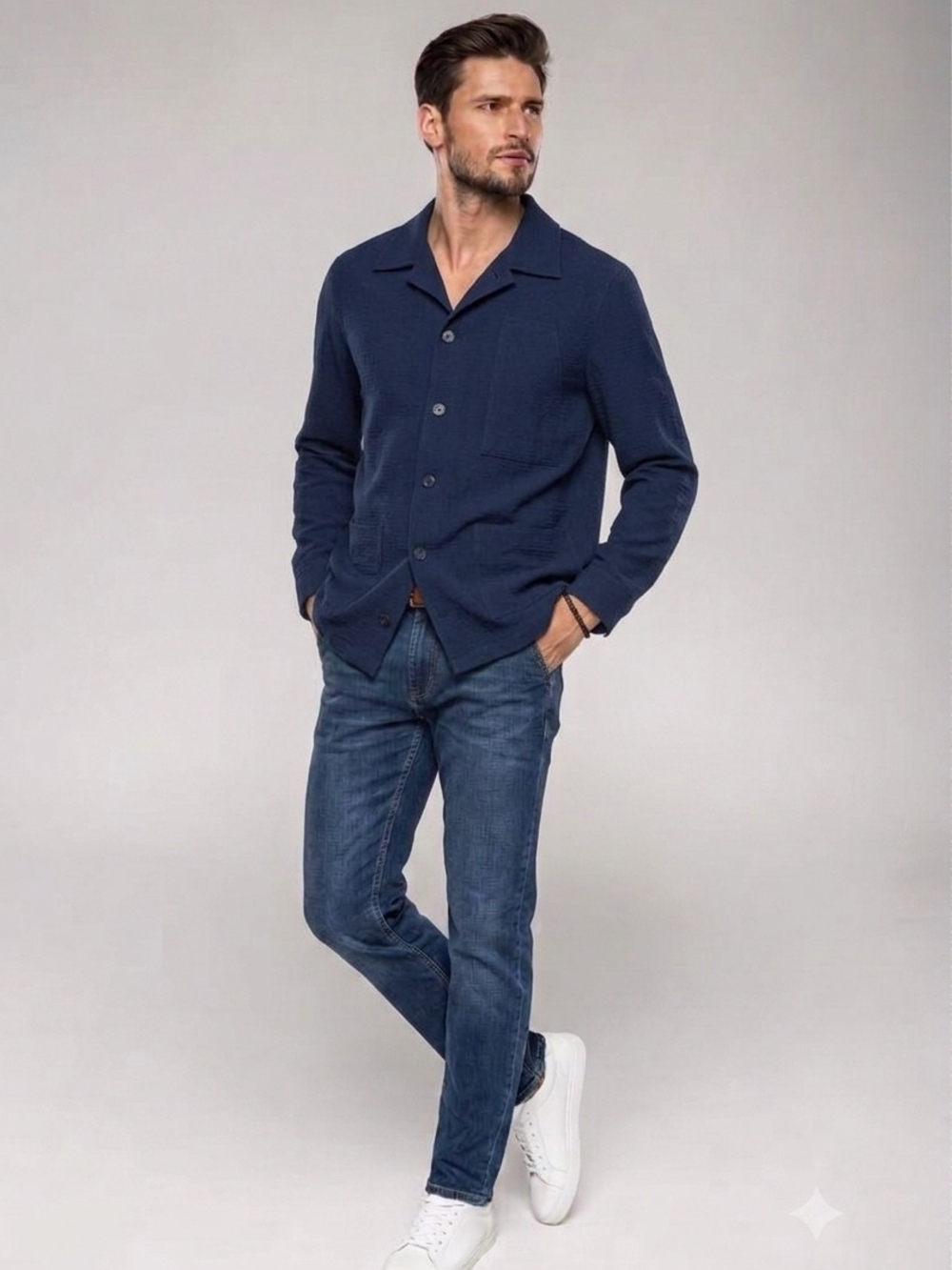 Jack & Jones Pants Studio Men's Dark Navy Textured Chore Overshirt Jacket